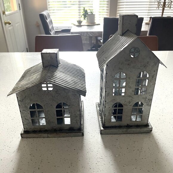 Two New Rustic Tin Tea Light Candle Houses - Picture 2 of 2